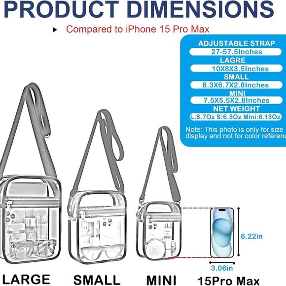 Clear Purse Stadium Approved CrossBody Bag for Men and Women - Picture 3 of 7